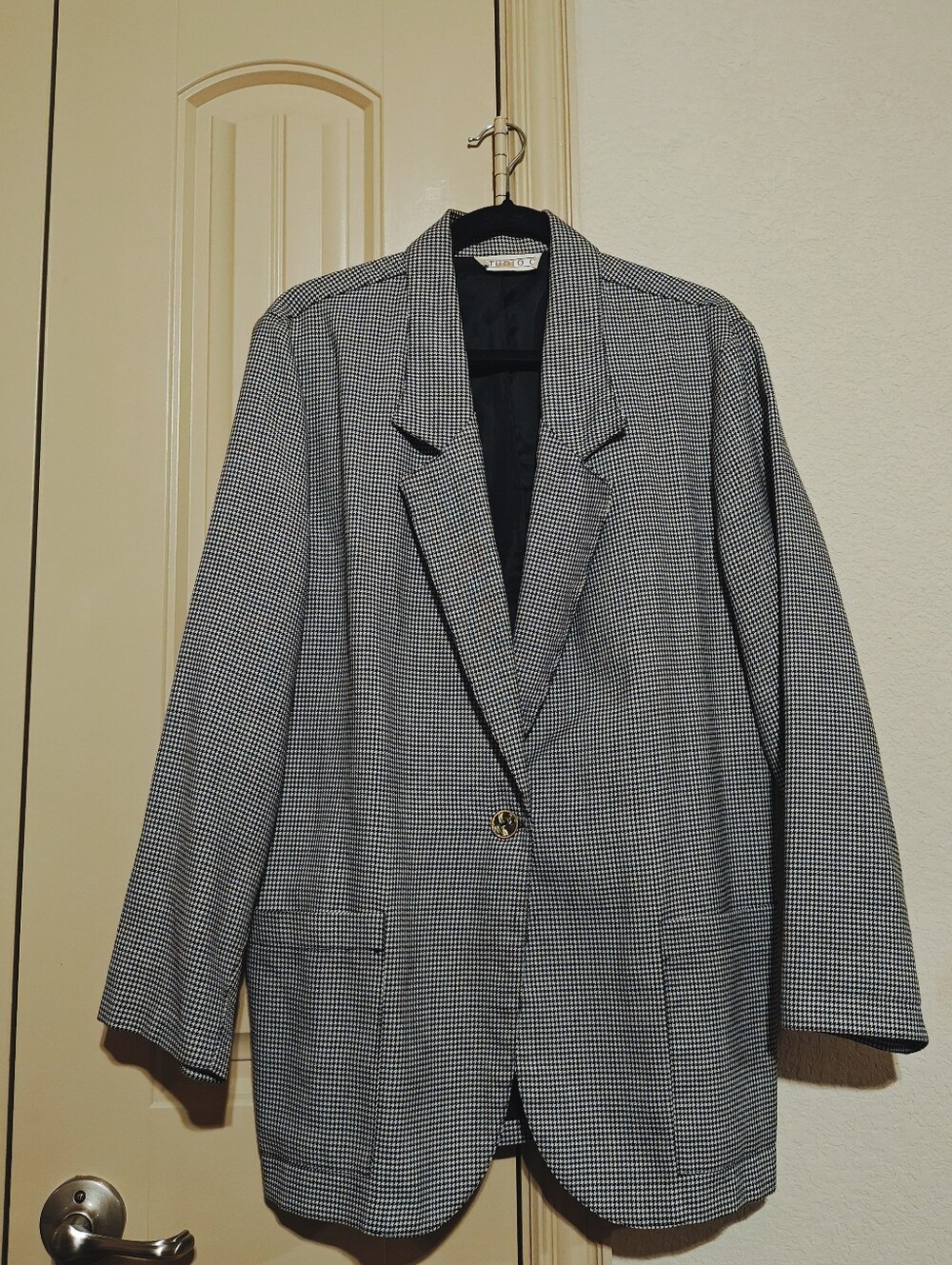 VTG 80s/90s Studio C Houndstooth Oversized Blazer Jacket Sz L